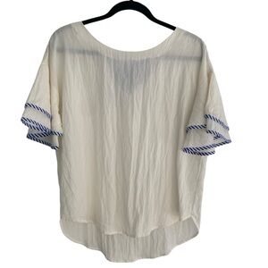 POLAGRAM Women’s Off White Crinkled Blouse with Contrasting Color Bow-Tie Size M